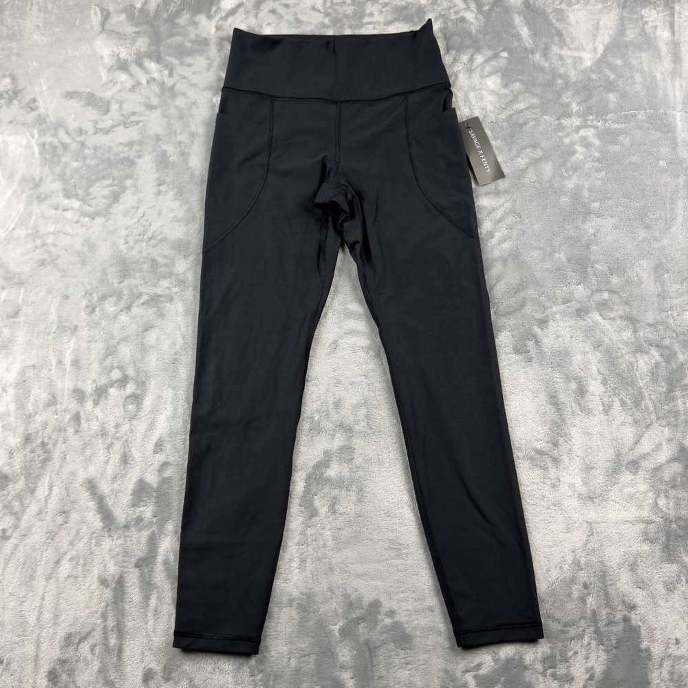 Savage X Fenty Sport Womens Black High Waisted Activewear Leggings Pockets Small